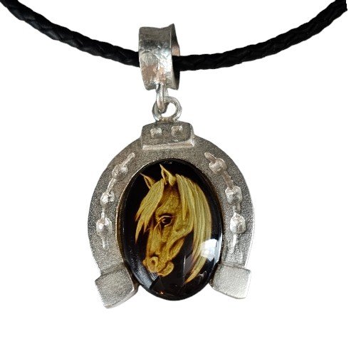 ankabizuteria.pl Zawieszka srebrna KOŃ W PODKOWIE z bursztynem