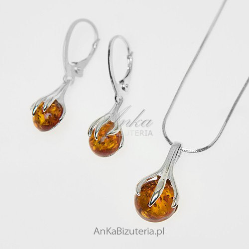 ankabizuteria.pl Komplet - Złote kule w objęciach - srebro i burszt