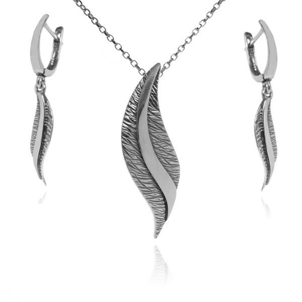 ankabizuteria.pl Komplet biżuterii srebrnej oksydowany LISTKI