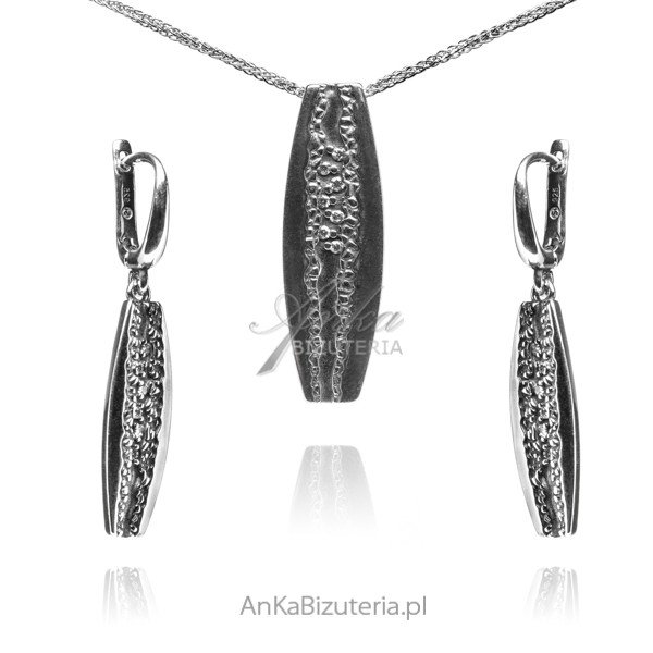ankabizuteria.pl Komplet bizuteria srebrna VIRGINIA oksydowana z bia