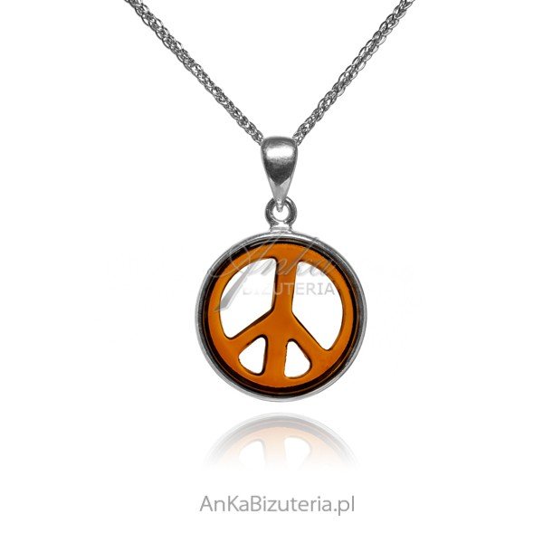 ankabizuteria.pl Zawieszka srebrna z wiśniowym bursztynem PEACE