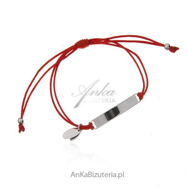 ankabizuteria.pl Bransoletka srebrna z blaszką na opakowanie na czerwonym