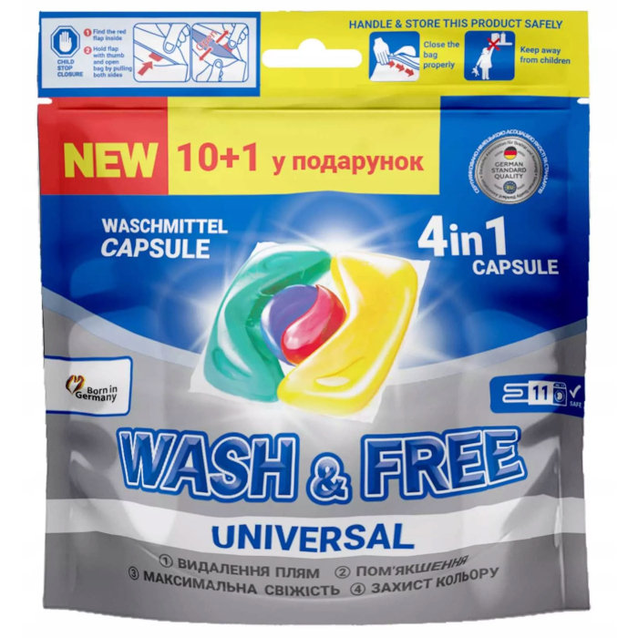 Wash Free 4in1 Universal 11 Caps (kapsułki do prania białych i kolorowych tkanin)