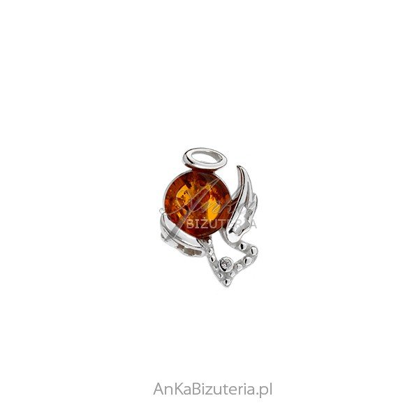 ankabizuteria.pl Srebrna zawieszka ANIOŁEK z bursztynem