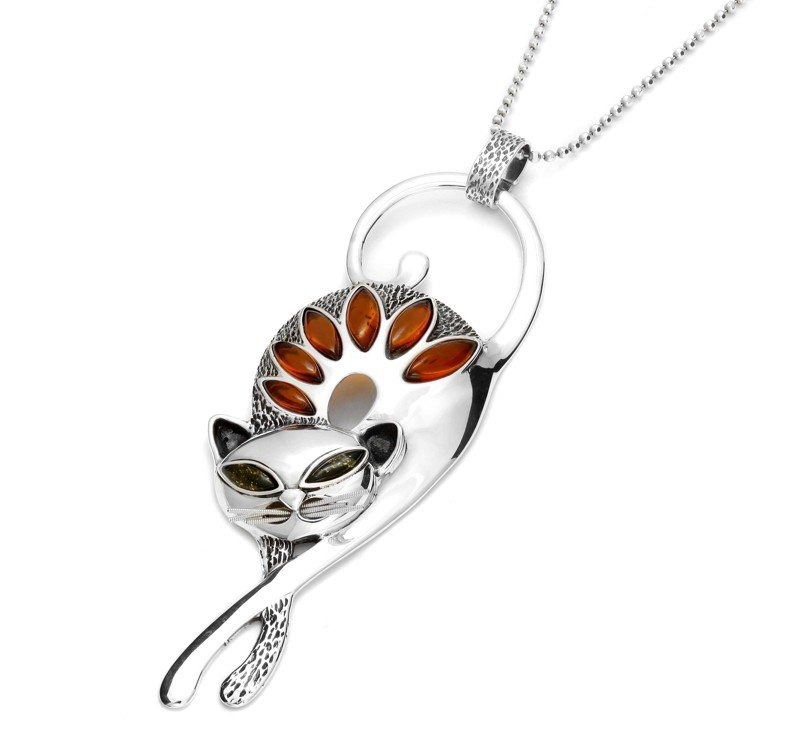 ankabizuteria.pl Piękny duży kot oksydowany z bursztynem