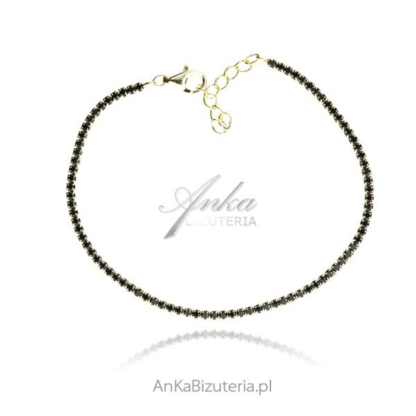ankabizuteria.pl Bransoletka srebrna pozłacana z czarnymi cyrkoniami