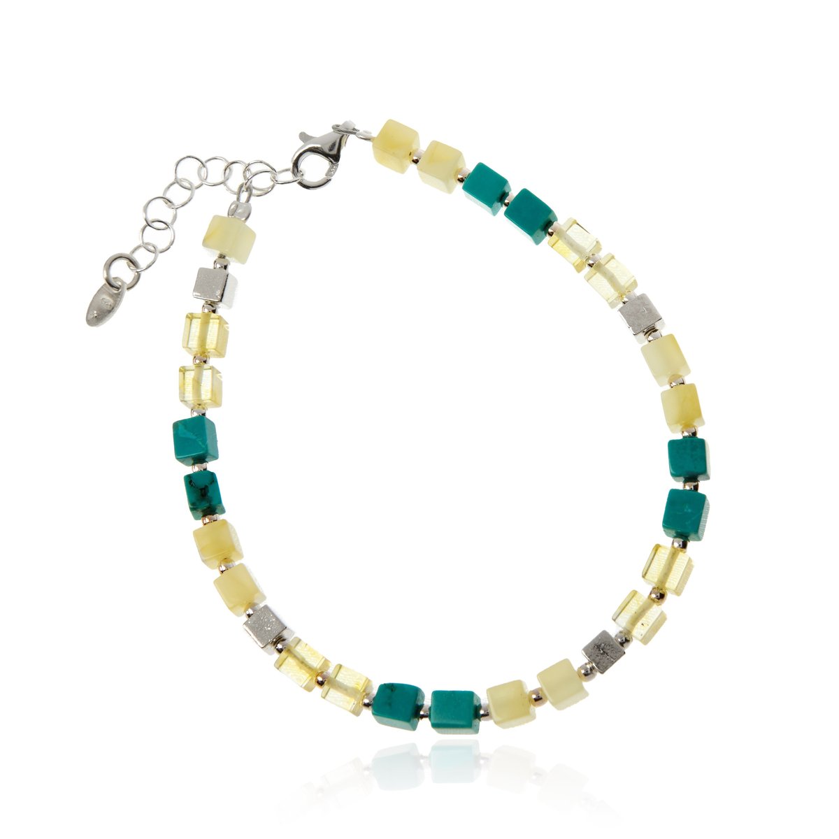 ankabizuteria.pl Bransoletka srebrna z żółto - białym bursztynem i t