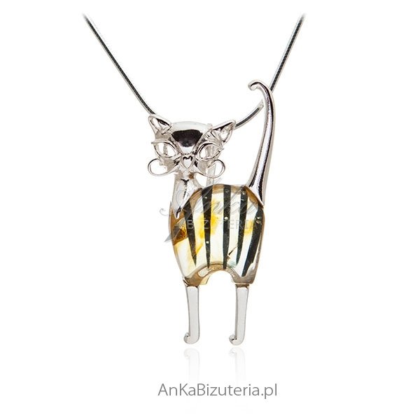 ankabizuteria.pl Mały Elegancik - Srebrny kotek z bursztynu