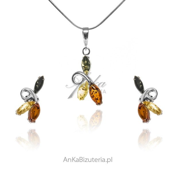 ankabizuteria.pl Komplet biżuteria srebrna z kolorowym bursztynem