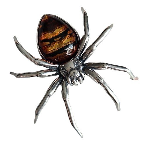 ankabizuteria.pl Broszko - wisior z bursztynem ze srebra PAJĄK