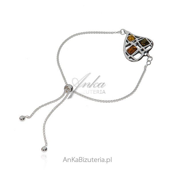 ankabizuteria.pl Bransoletka srebrna z bursztynem SERCE