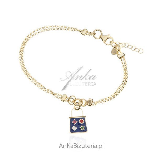 ankabizuteria.pl Bransoletka srebrna pozłacana z kolorową torebeczką