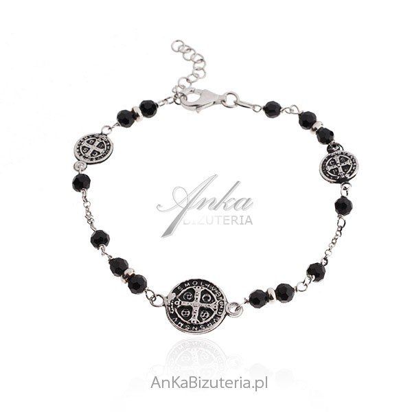 ankabizuteria.pl Srebrna bransoletka z wizerunkiem Św. Benedykta i cz
