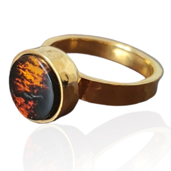 ankabizuteria.pl Pierścionek srebrny pozłacany z bursztynem na czarn