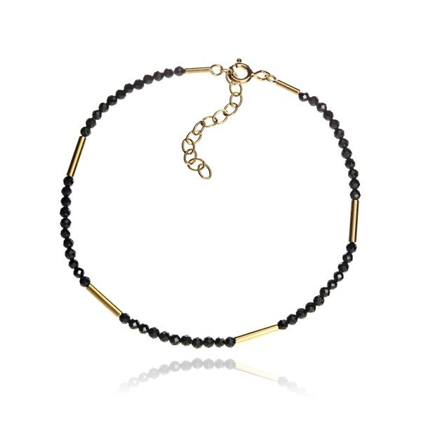 ankabizuteria.pl Subtelna bransoletka srebrna pozłacana z czarnymi sp