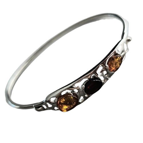 ankabizuteria.pl Bransoletka srebrna z bursztynem wiśnia i koniak na