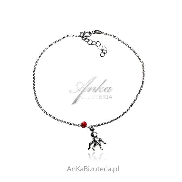 ankabizuteria.pl Bransoletka srebrna NA NOGĘ z czerwonym koralem - O