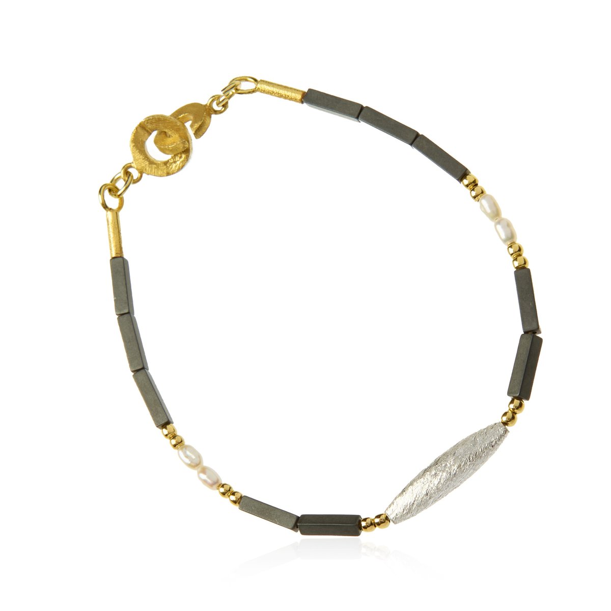 ankabizuteria.pl Matowa bransoletka srebrna pozłacana z hematytami i