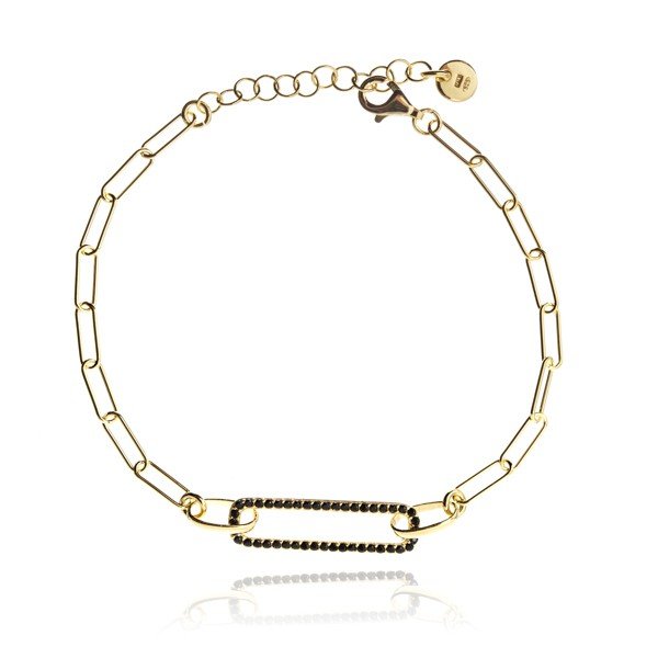 ankabizuteria.pl Bransoletka srebrna pozłacana z czarnymi cyrkoniami