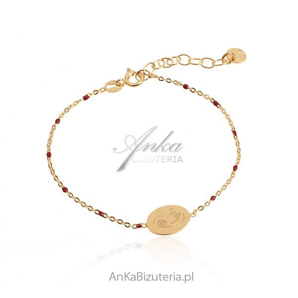 ankabizuteria.pl Bransoletka srebrna pozłacana z bordową emalią i Mad