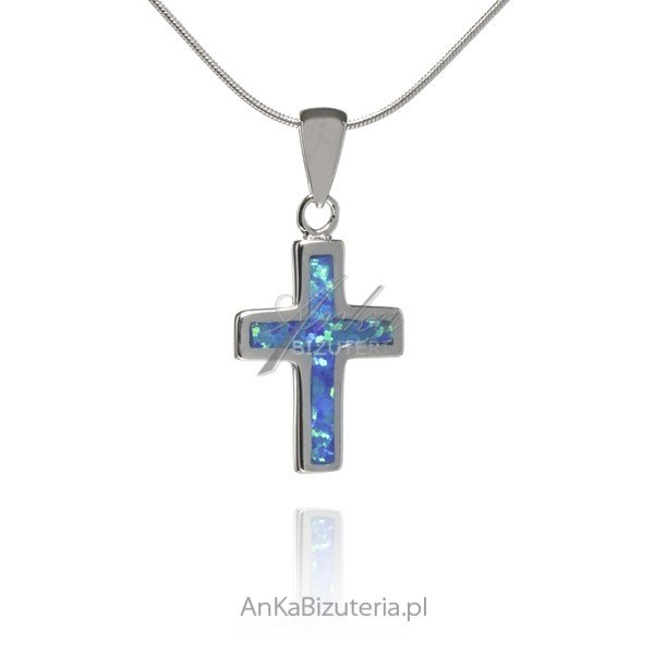 ankabizuteria.pl Krzyżyk srebrny z niebieskim opalem