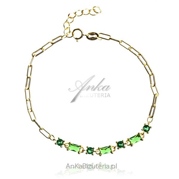 ankabizuteria.pl Srebrna bransoletka pozłacana z zieloną cyrkonia