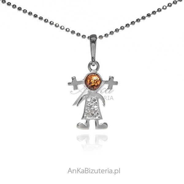 ankabizuteria.pl Srebrna zawieszka z bursztynem DZIEWCZYNKA