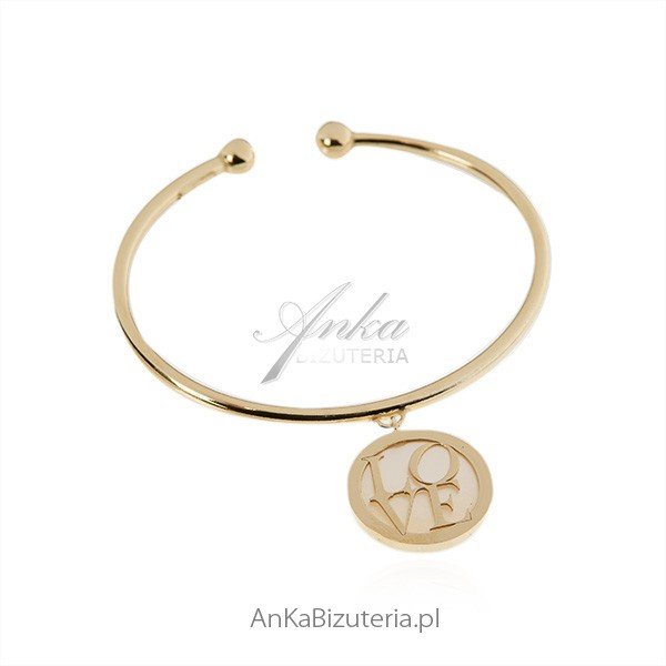 ankabizuteria.pl Bransoletka srebrna pozłacana LOVE sztywna z białą