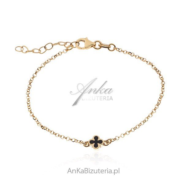 ankabizuteria.pl Bransoletka srebrna pozłacana z czarną koniczynką