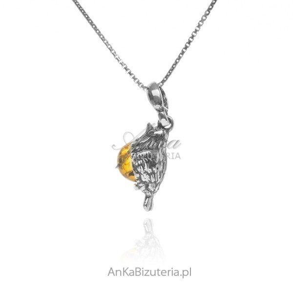 ankabizuteria.pl Srebrna zawieszka WRÓBELEK z bursztynem