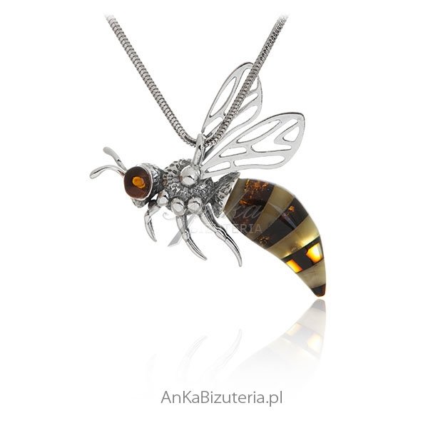 ankabizuteria.pl Zawieszka srebrna z bursztynem PSZCZOŁA
