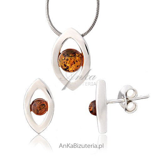 ankabizuteria.pl Komplet srebrny z bursztynem bałtyckim w kolorze kon