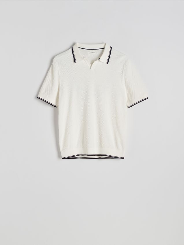Reserved - Bawełniany sweter polo - złamana biel