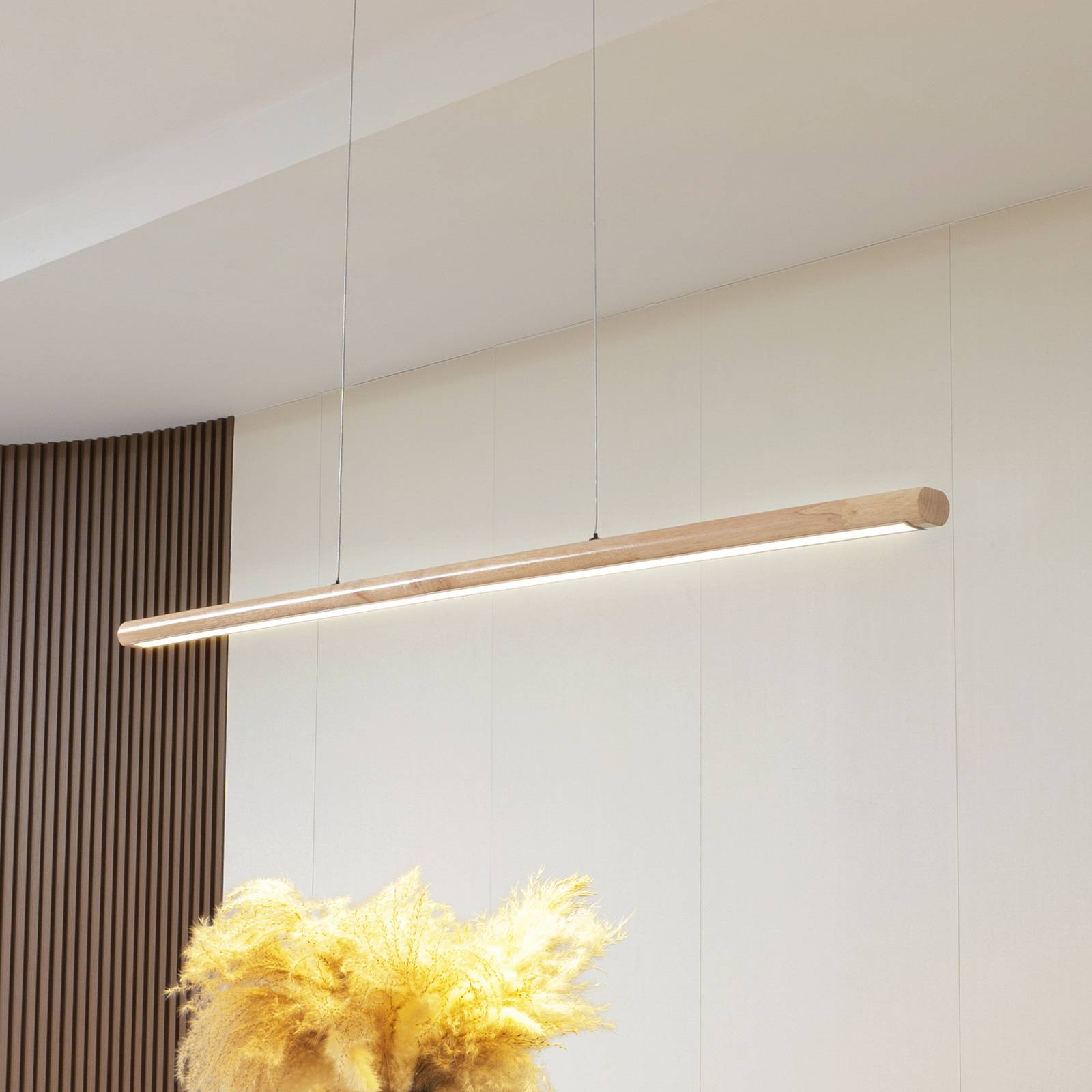 Lampa wisząca LED Lucande Maruta, 16 W, drewno, belka, 120 cm