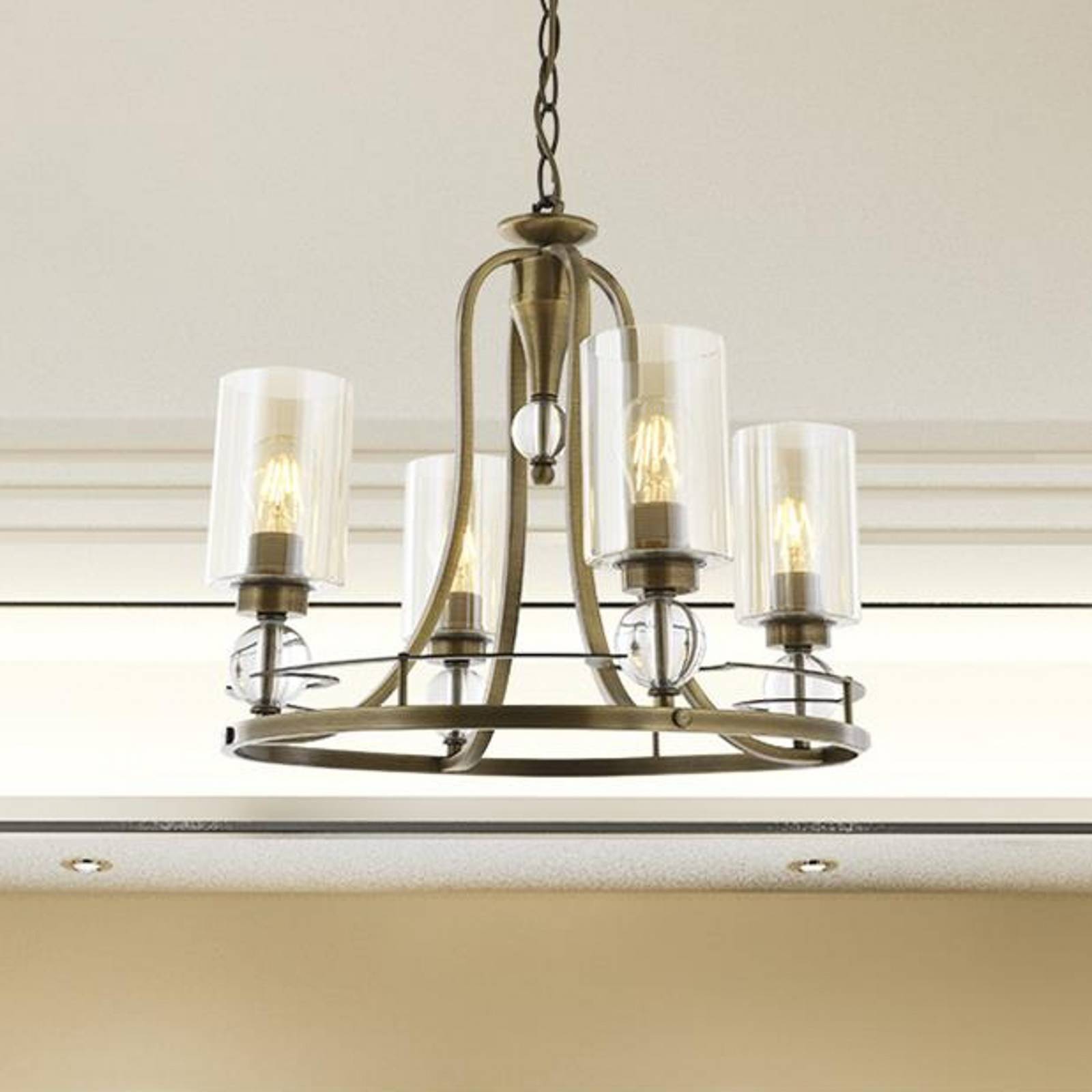 Avonni Żyrandol Jadina, złoty antyczny, 4-punktowy, Ø 50 cm metal/szkło