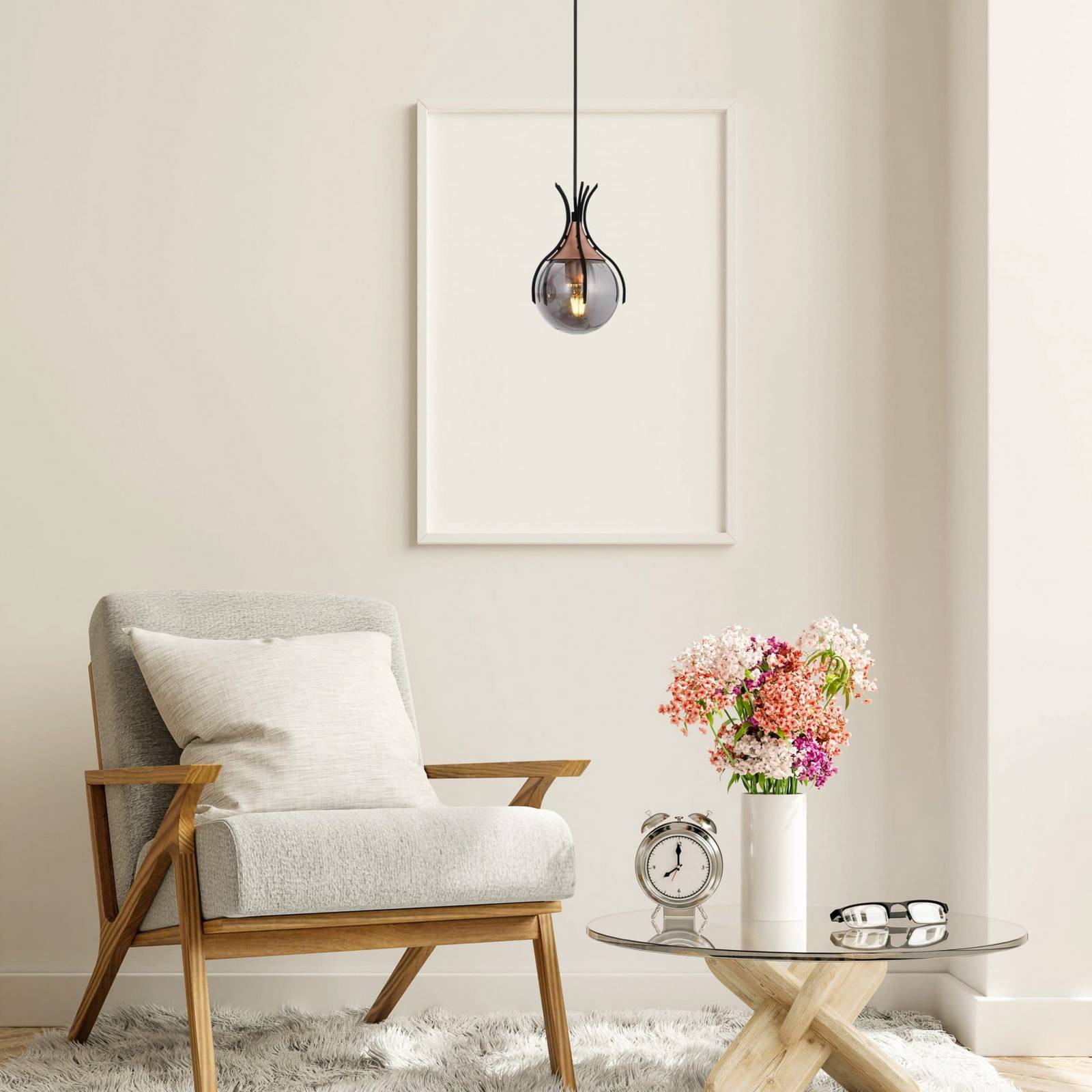 Avonni Lampa wisząca Sinka, dymny szary/czarny, Ø 13 cm, szkło/metal