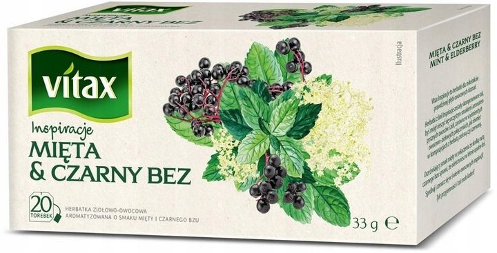 VITAX Herbata owocowo ziołowa MIĘTA CZARNY BEZ 20 torebek