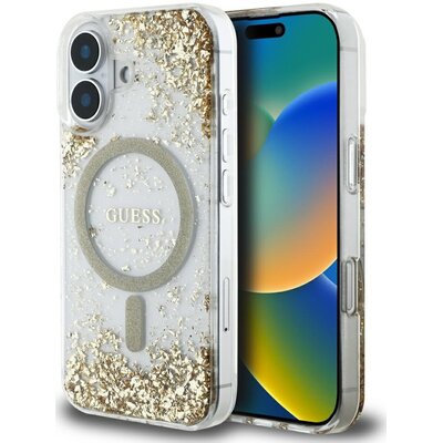Etui GUESS HC Resin Bottom Glitter MagSafe do Apple iPhone 16 Złoty