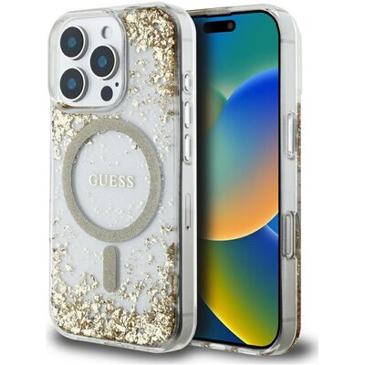 Etui GUESS HC Resin Bottom Glitter MagSafe do Apple iPhone 16 Pro Max Złoty