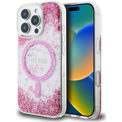 Etui GUESS HC Resin Bottom Glitter MagSafe do Apple iPhone 16 Pro Max Różowy