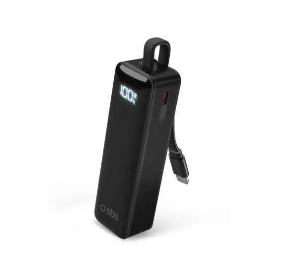 SBS TEBB5000LCDTCK 5000mAh 10W Wbudowany kabel USB-C Czarny