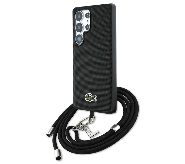 Lacoste Iconic Petit Pique Woven Logo CBDY Strap MagSafe do Galaxy S25 Ultra Czarny