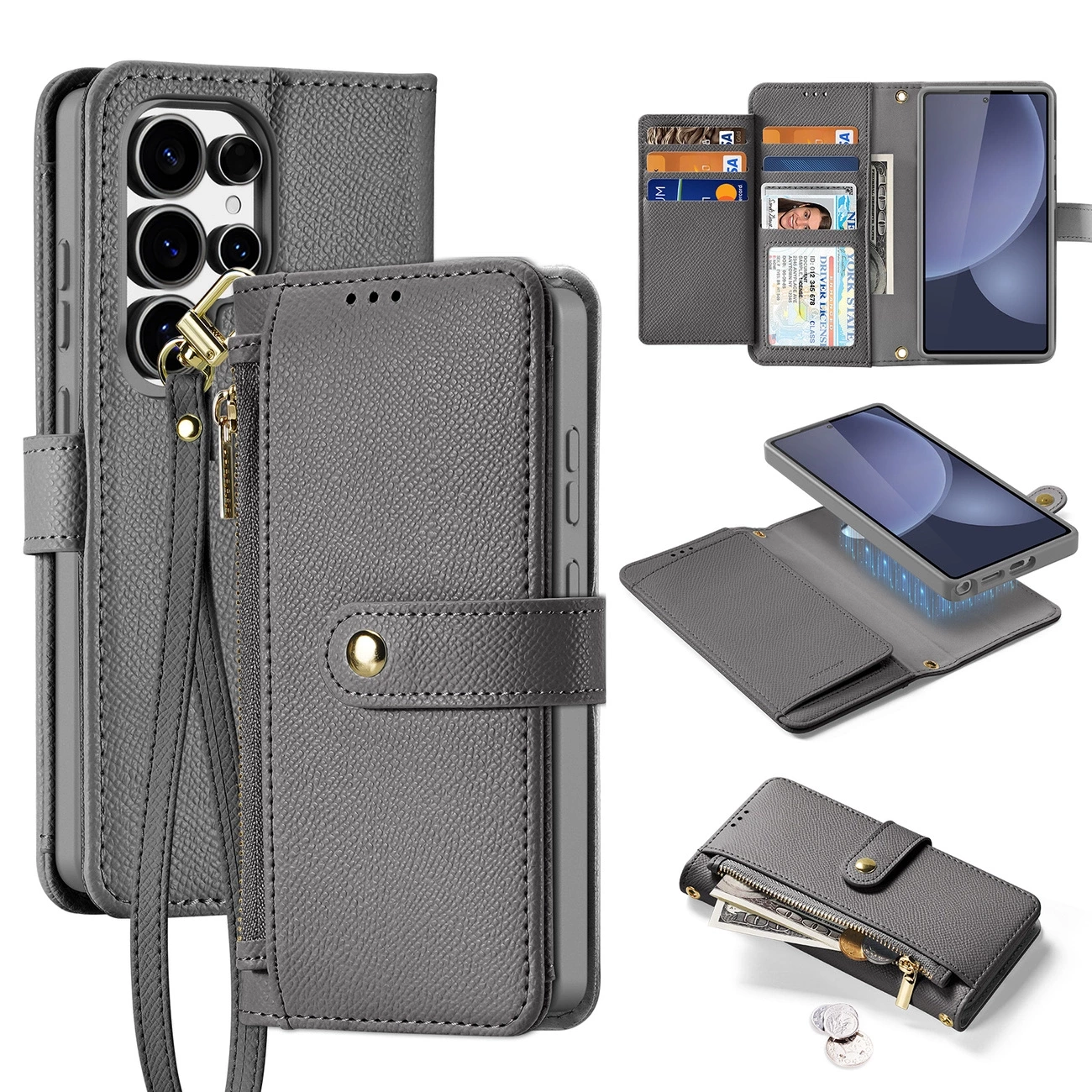 Etui skórzane Dux Ducis Lawa na Samsung Galaxy S25 Ultra z odłączanym portfelem magnetycznym - szare