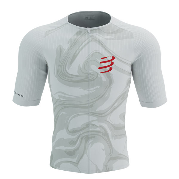 COMPRESSPORT Triathlonowa koszulka kompresyjna TRI POSTURAL AERO SS TOP white print