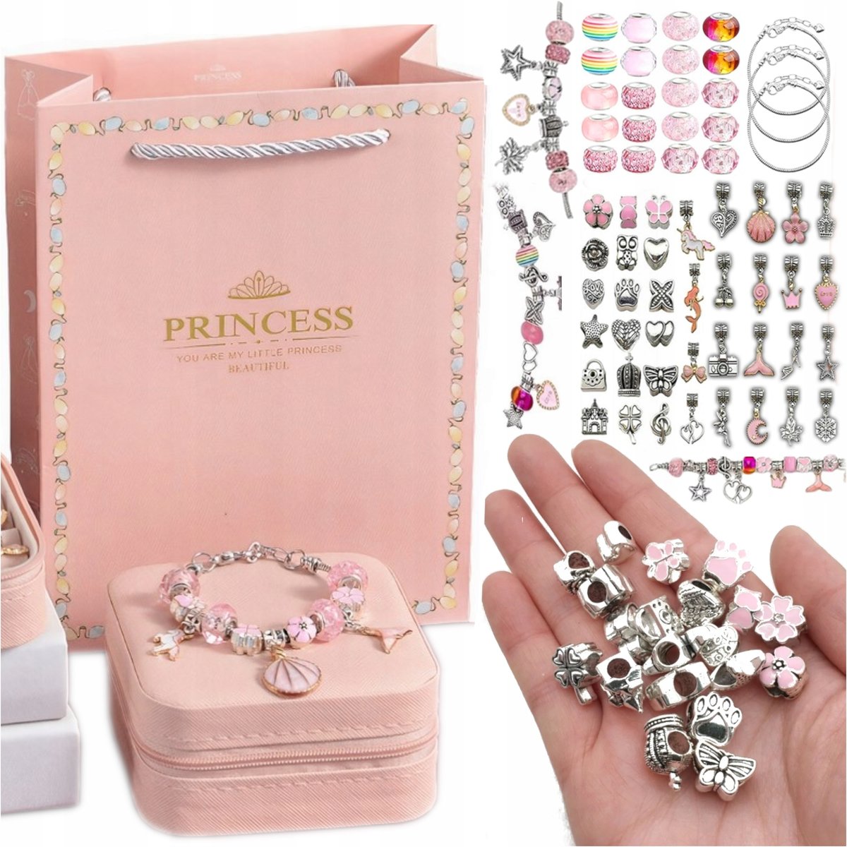 ZESTAW DO ROBIENIA BIŻUTERII KREATYWNY PREZENT KORALIKI DO BRANSOLETEK