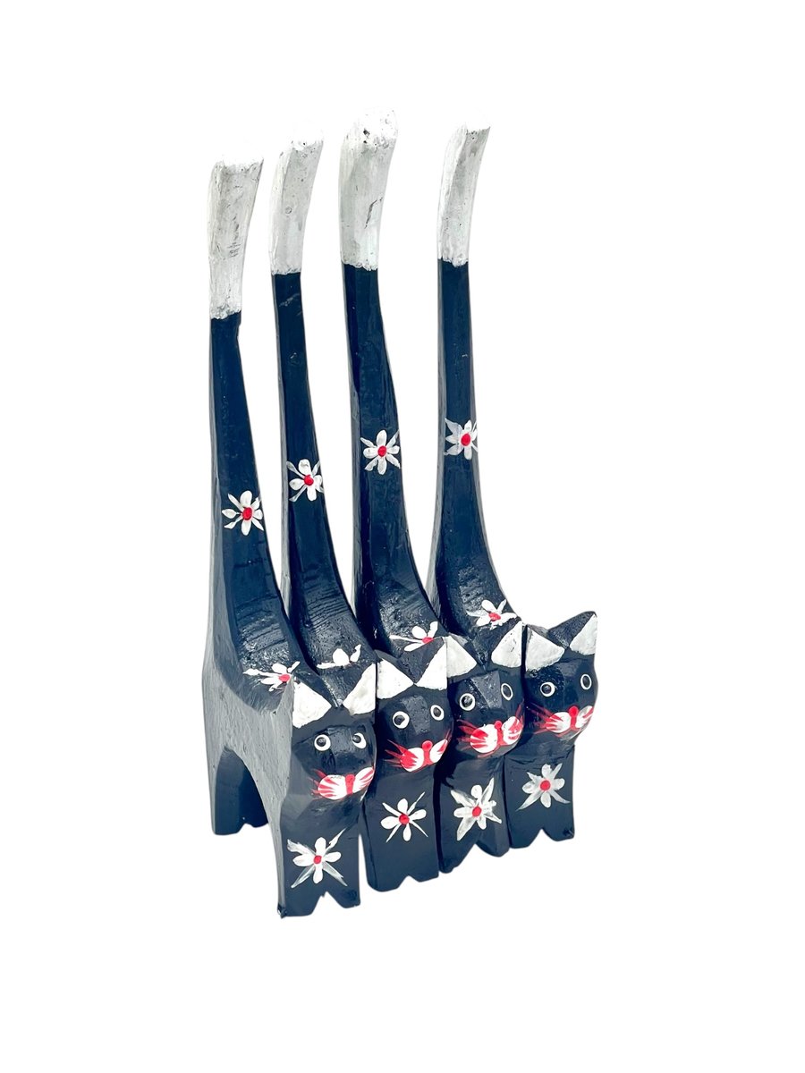 Kot Kotek Drewniany Figurka Drewniana Kotki Zestaw 4szt Dekoracja i Prezent