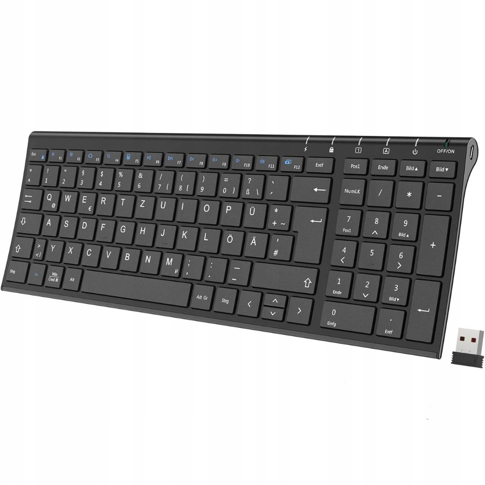 iClever GKG22B Klawiatura bezprzewodowa 2,4 GHz, ładowalna, QWERTZ, czarna