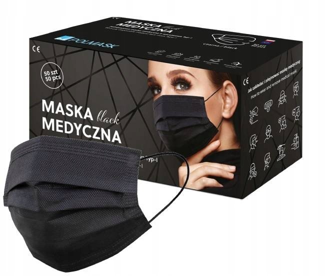 top POLSKIE MASECZKI MASKI MEDYCZNE CZARNE 50 SZTUK