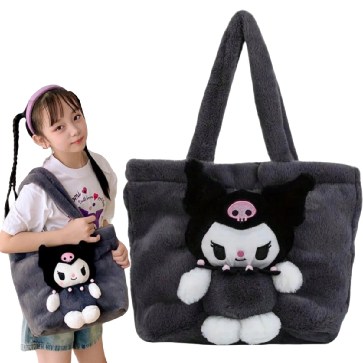 Torebka Pluszowa Kuromi Sanrio Z POSTACIĄ TORBA NA RAMIĘ MIĘKKA LEKKA STYL