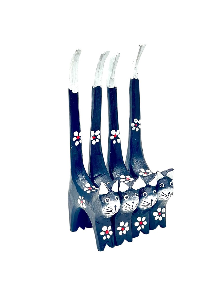 Kotek Drewniany Figurka Drewniana Kotki Zestaw 4szt Dekoracja i Prezent